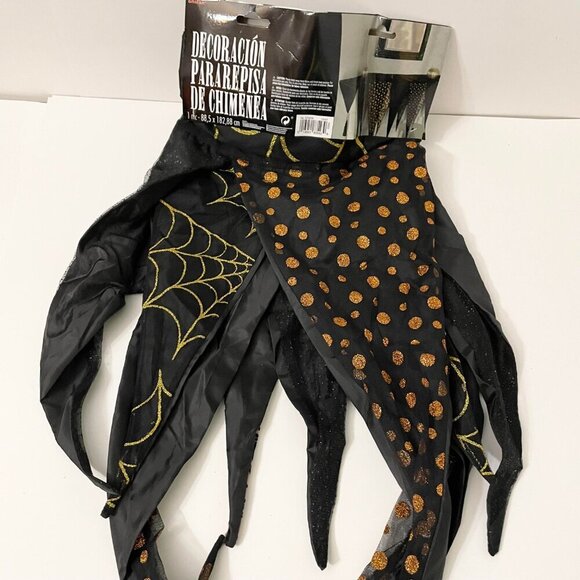 Amscan Black Spiderweb Polkadot Glitter Halloween Mantle Scarf 32.5 x 72 Inch - Picture 6 of 13